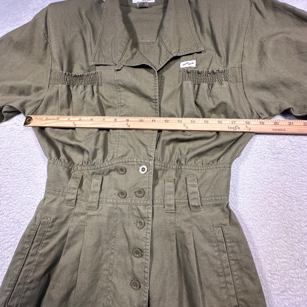 Vintage Nok Nok Dress Womens M Army Green Military Inspired Ramie Cotton Midi - Picture 11 of 12